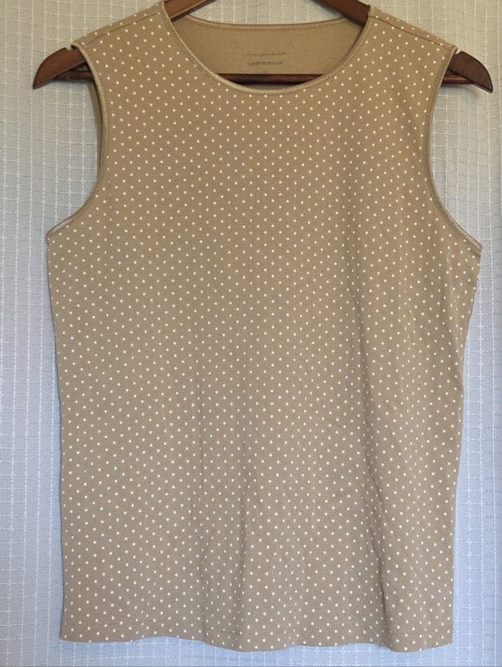 Christopher & Banks Layer Your Look Tank Top Women's Size L Tan Polka Dot